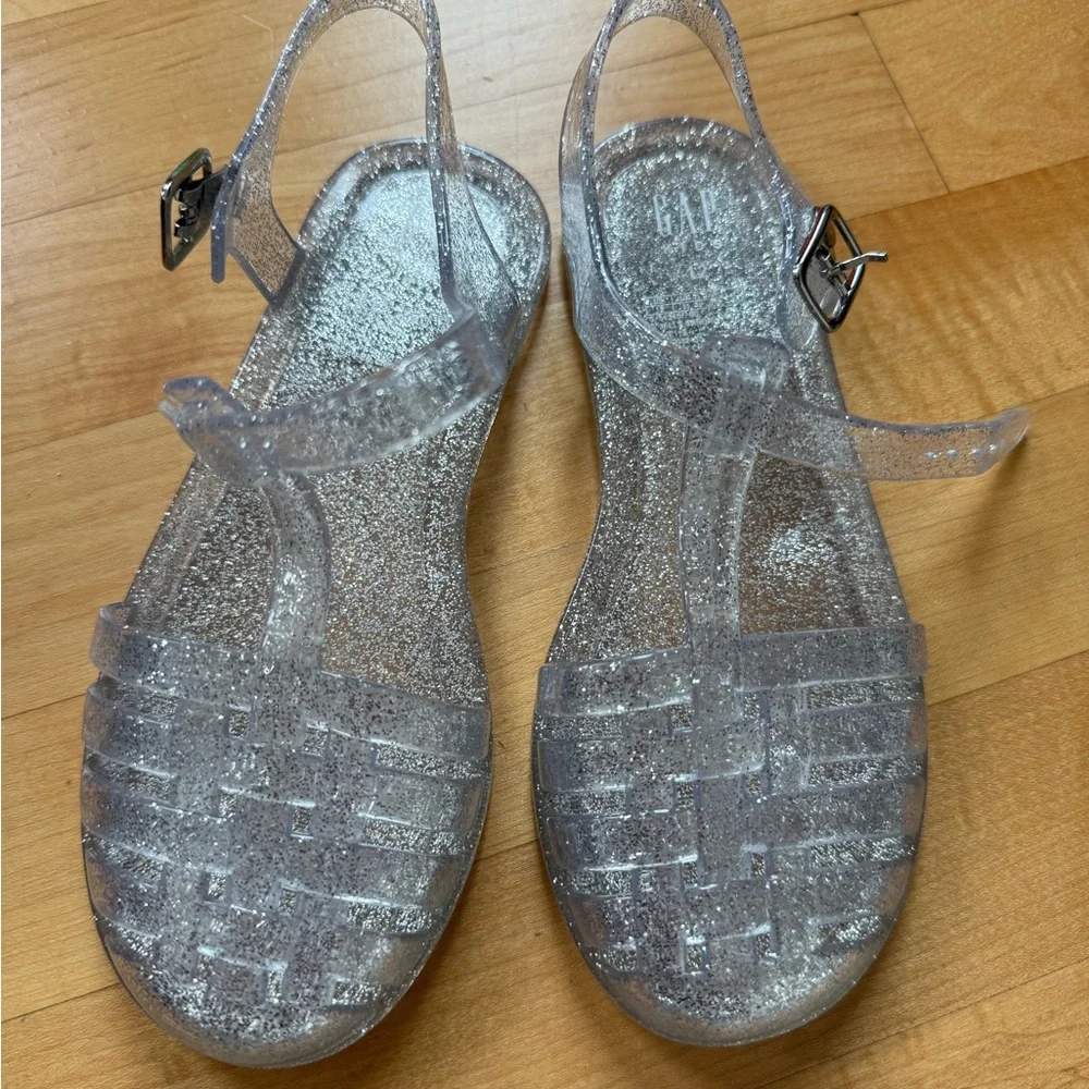 Gap silver glitter jelly shoes.